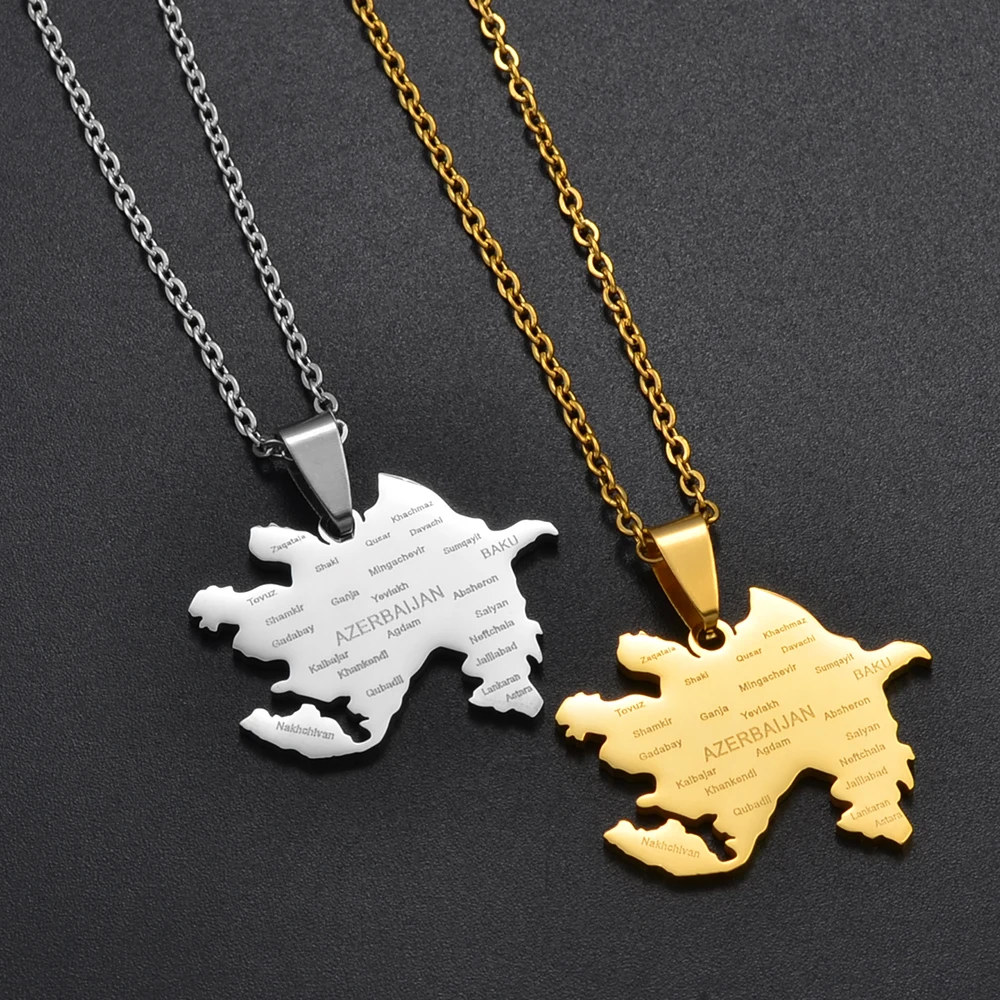 Anniyo Azerbaijan Map City Name Pendant Necklaces Azerbaycan of Maps Jewelry Gifts #270021 |