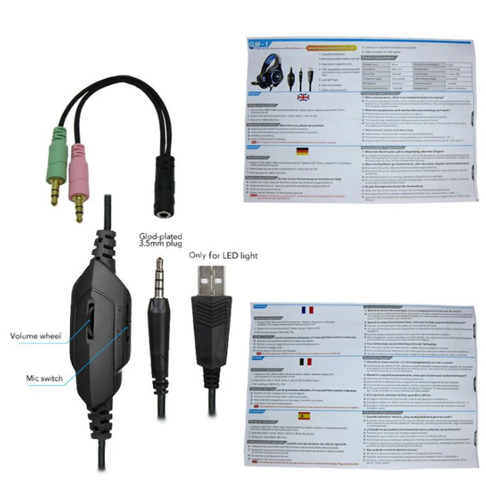 GM 1 стерео PS4 Игровые наушники Deep Bass гарнитура + мыши с светодиодный фоном