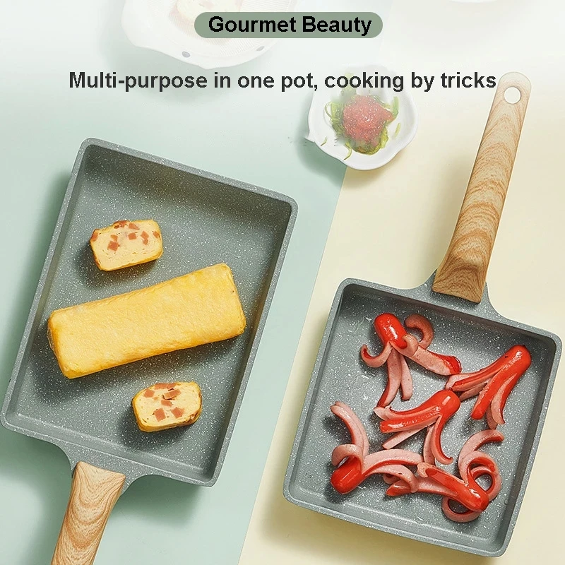 Сковорода с деревянной ручкой в Корейском стиле сковорода Tamagoyaki зеленая