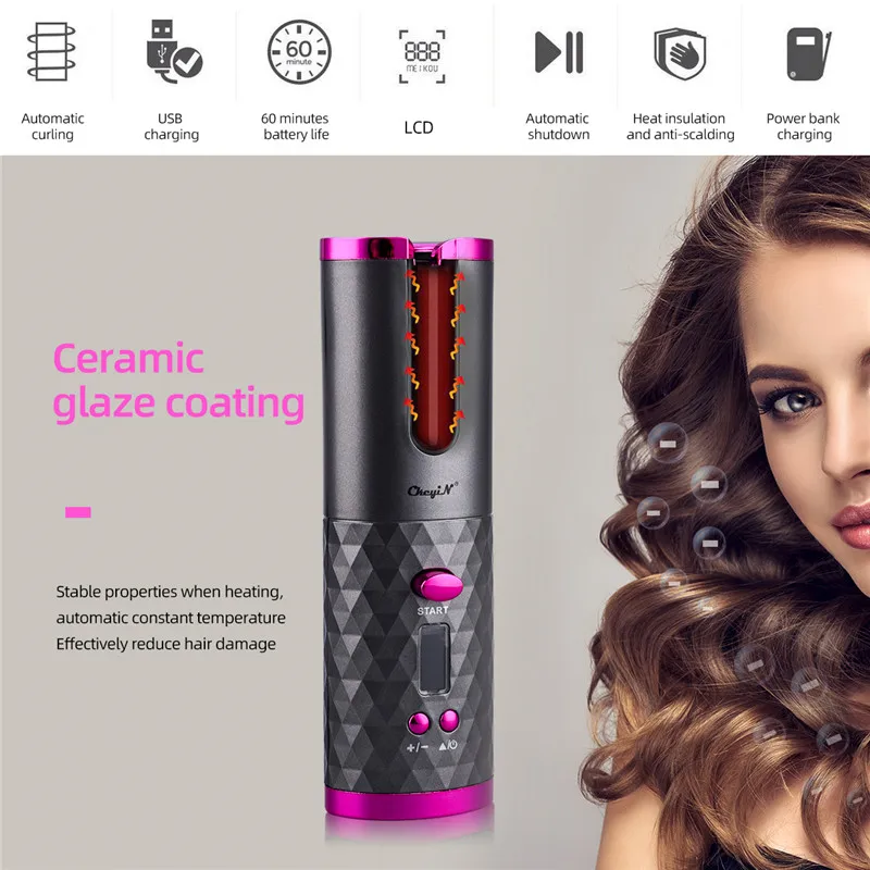 

Wireless Auto Rotating Ceramic Hair Curler Cordless Automatic Hair Curling Iron Air Curler Spiral Crimper Hair Waver Iron Styler
