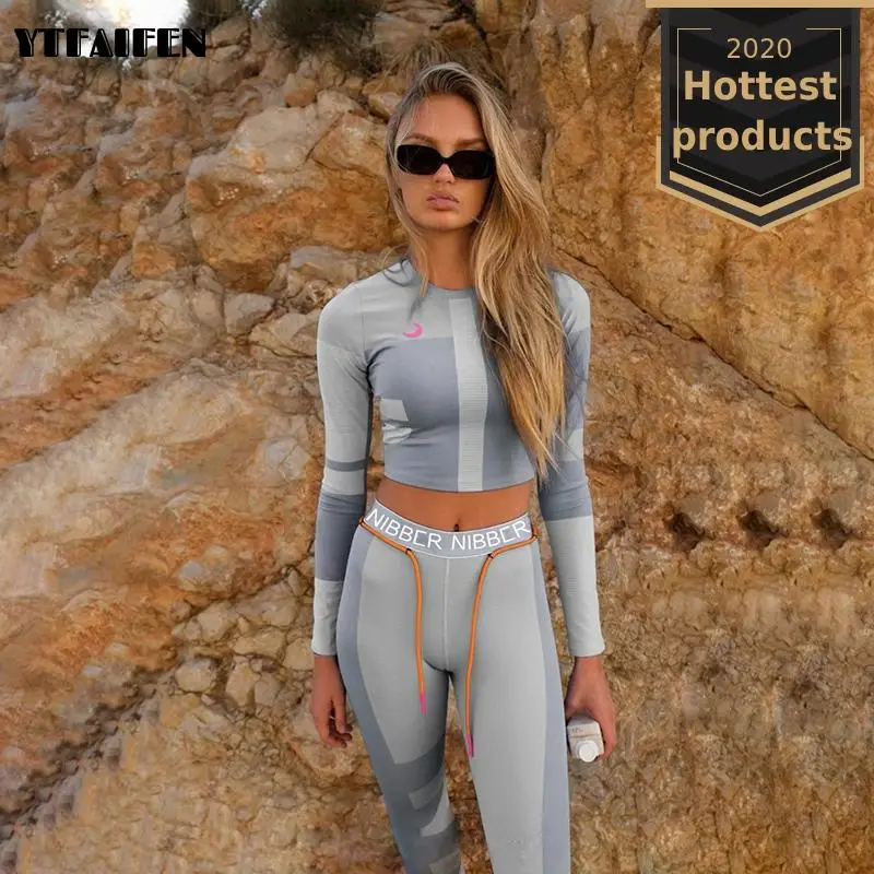 

Gym Clothing Yoga Set Fitness Wear Leggings Sport Suit Work Out Long Sleeve Crop Top Sportswear Outfit Sports Women Sets 2 Piece