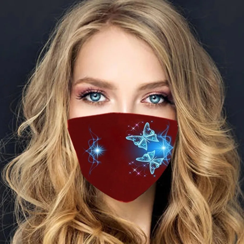 #35 взрослая защитная маска моющаяся с принтом бабочки хлопковая модная для лица