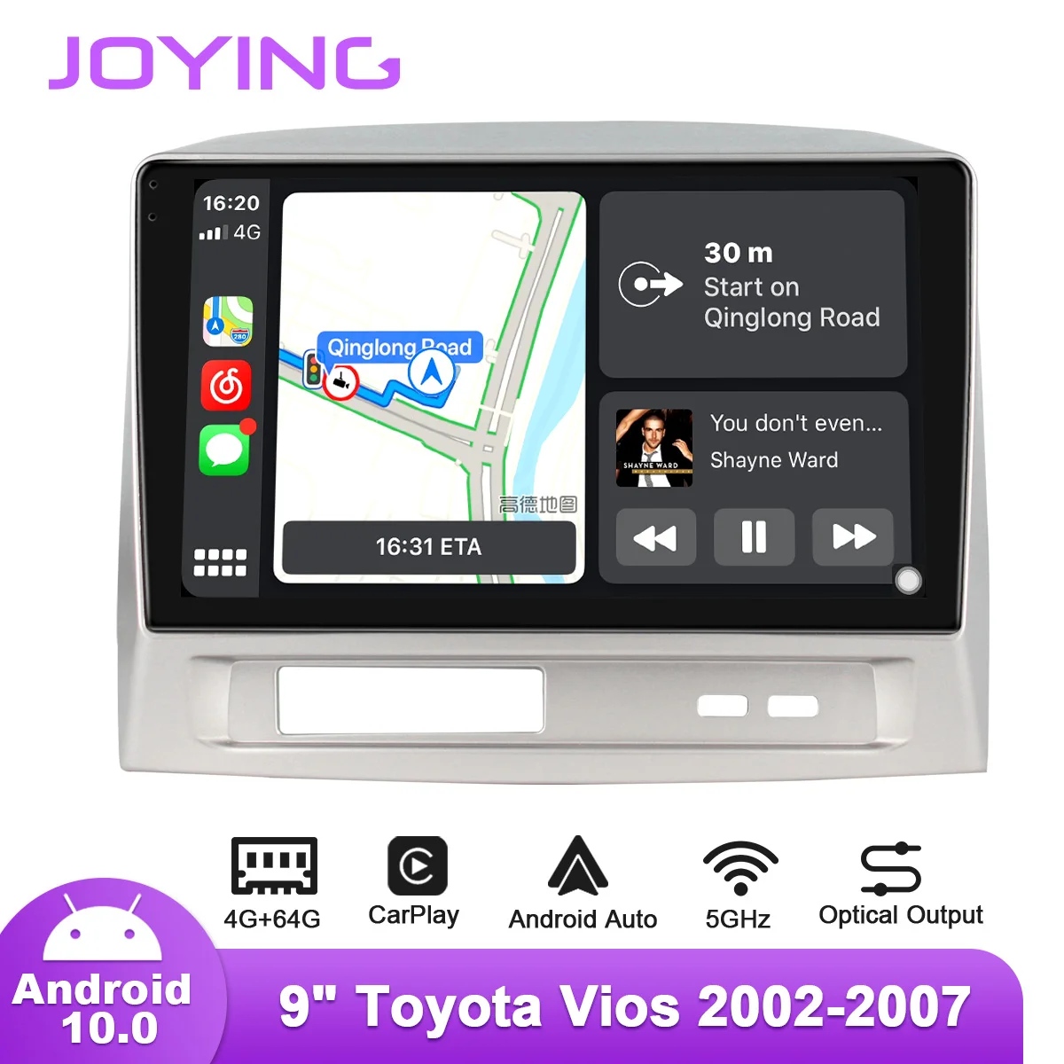 Радуясь 9 дюймов Android10 автомобиль радио для Toyota Vios 2002-2007 GPS Carplay DSP SPDIF Bluetooth 5 1