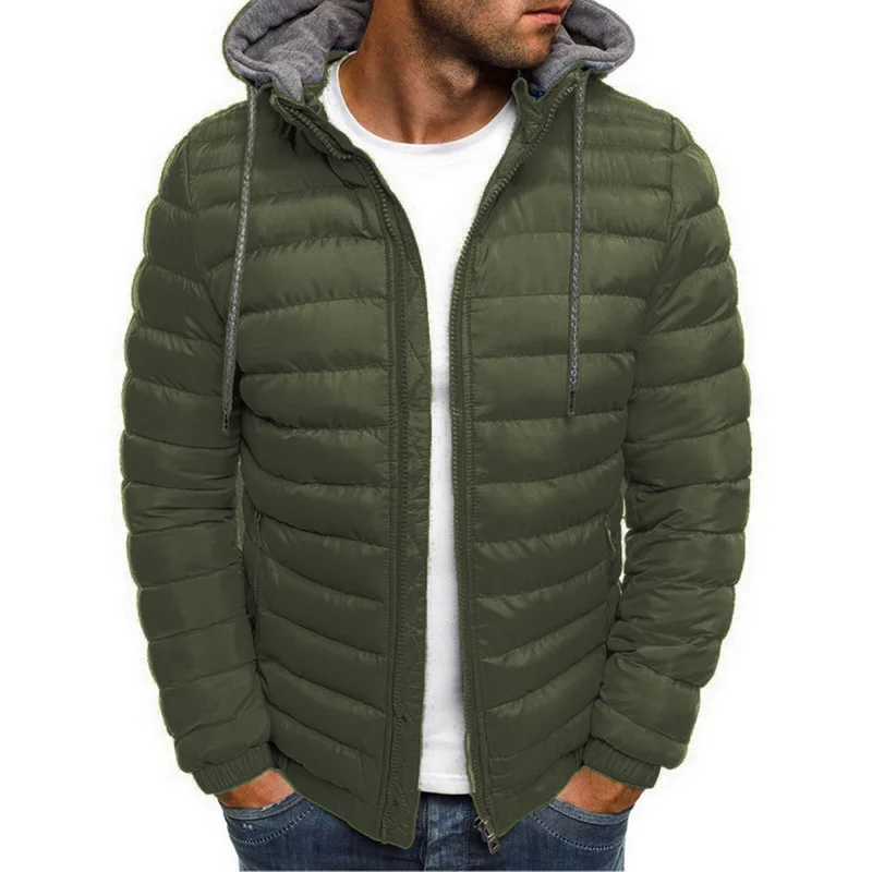 2019 New Hooded Jackets for male Mens Fashion Winter Coat Padded Thicken Warm Lightweight Parkas Solid Color Windproof | Мужская одежда