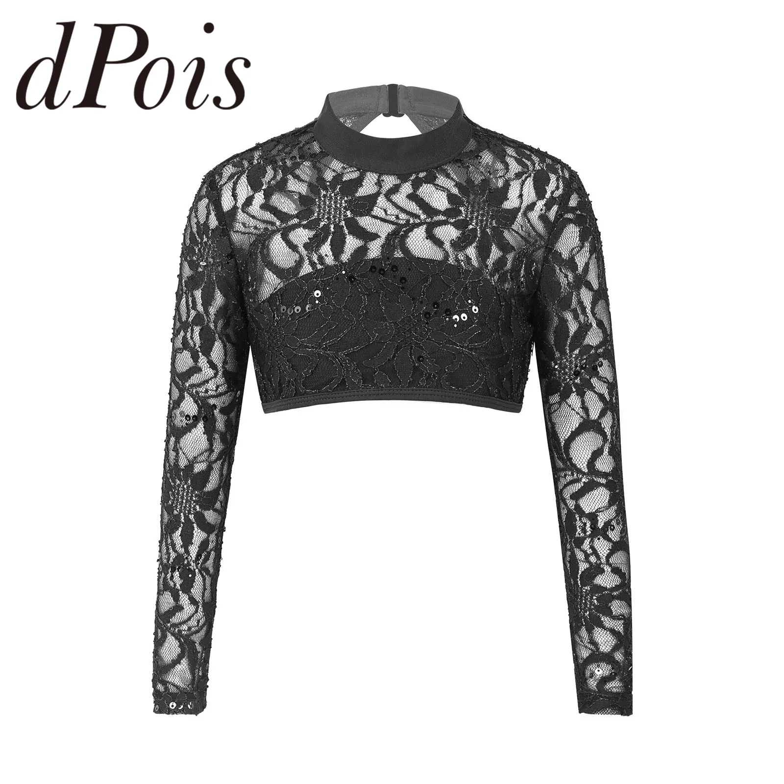 

Kids Dance Wear Ballet Gymnastics Leotard Long Sleeve Embroidered Lace Sequins Tops Childs Dancing Clothes Girls Dance Crop Top