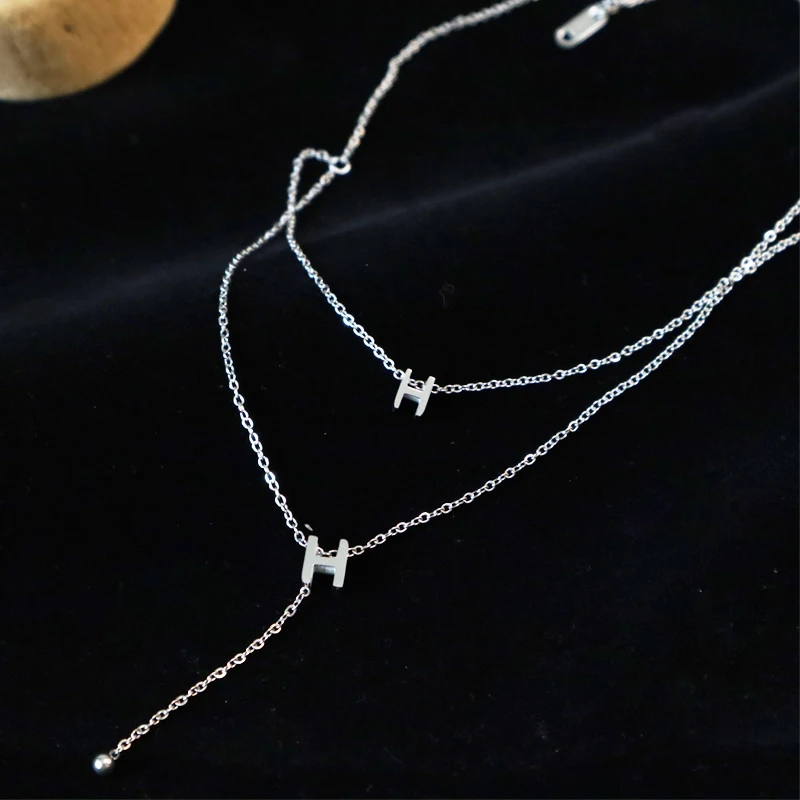 

Titanium steel New fashion jewelry 2 layer H letters choker snake necklace nice gift for women girl