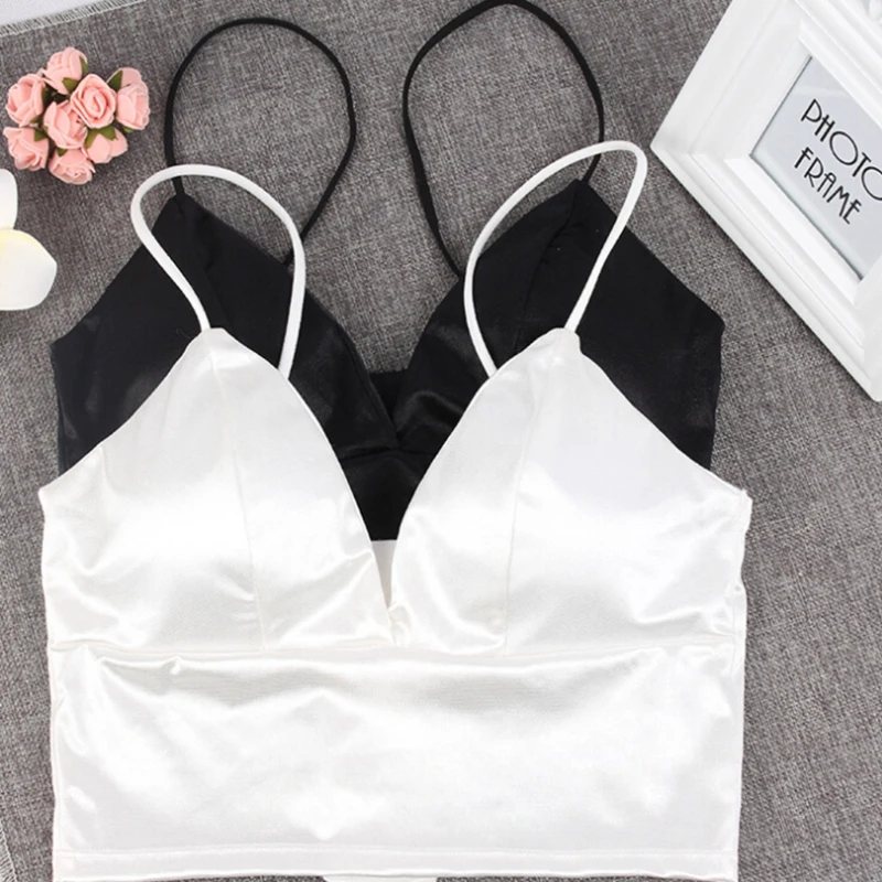 

Women Strap Solid Sexy Bikini Crop Tops Tank Top Underwear Bralette Wirefree Bra DXAD