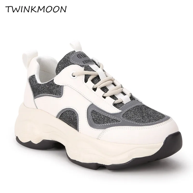 Кроссовки женские кожаные на массивной подошве с вулканизированной подошвой