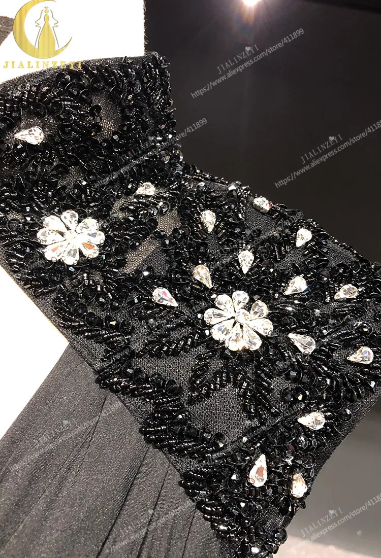 Rhine real Pictures Elie Saab Sexy High Neck Black Chiffon With Beads Arabic платье 2021 Evening Dresses Long