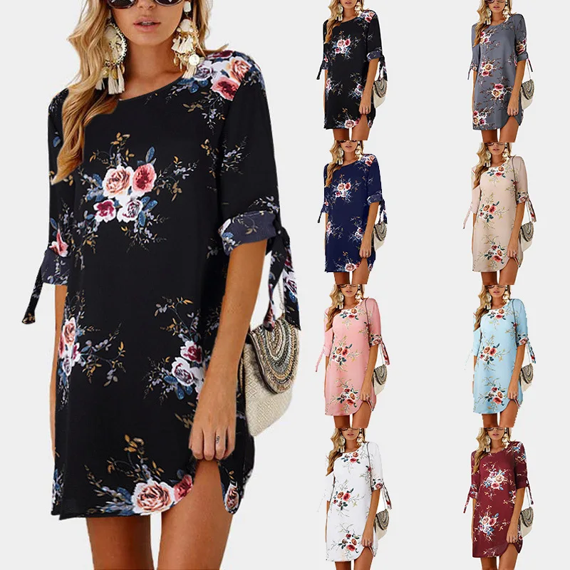 

Women Summer Dress Boho Style Floral Print Chiffon Beach Dress Tunic Sundress Loose Mini Party Dress Vestidos Plus Size 5XL
