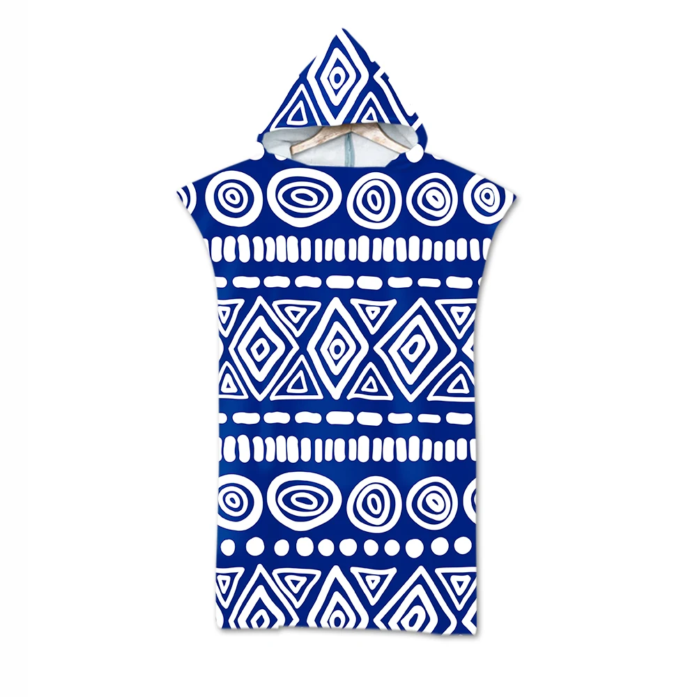 

Adult Beach Suit Change Robes Poncho Hood Beach Towel Geometric Printed Microfiber Quick Drying Absorbent Bath Towels Beachwear