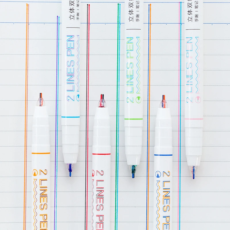 2 линии Ручка Комплект двойная линия водных чернил красные синие цвета кончик