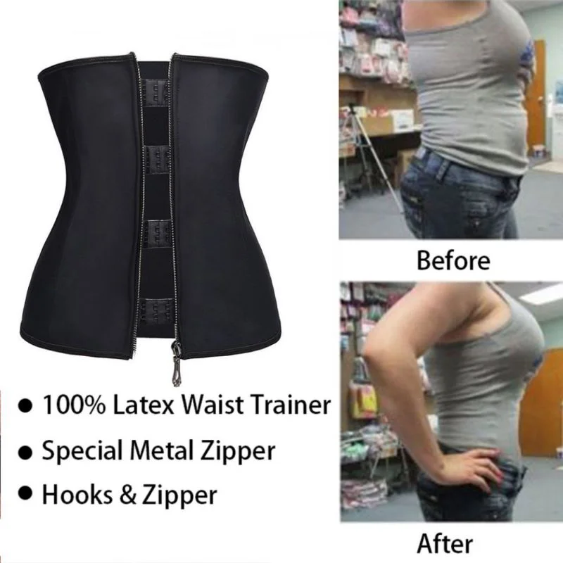 

Latex Waist Trainer Zipper Underbust Women Slim Shaper Belts Corset Tummy Waist Cinchers Female Firm Body Shapers