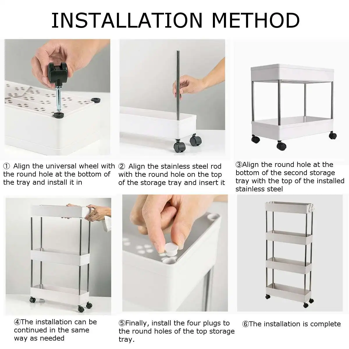 

4 Layer Gap Kitchen Storage Rack Slim Slide Tower Movable Assemble Plastic Bathroom Shelf With Wheels Space Saving Organizer