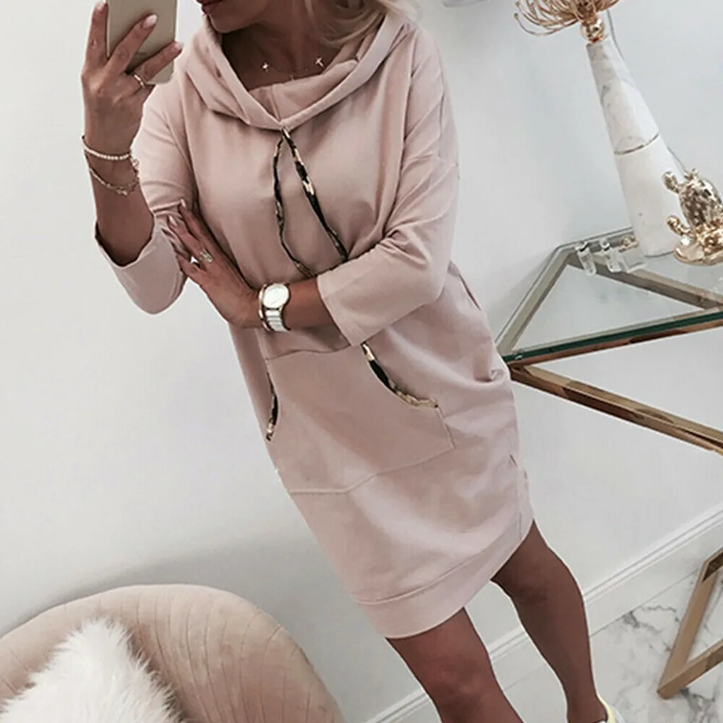 Женское флисовое платье MISSOMO джемпер с длинными рукавами и капюшоном