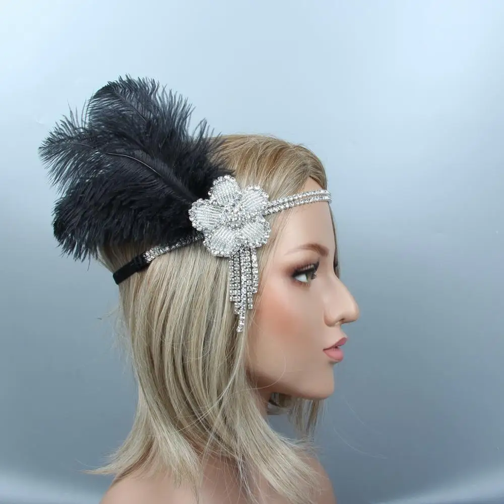 X (5PC) 1920s украшение для волос флэппер Roaring 20s повязка на голову с перьями Roaring 20s Гетсби для волос аксессуары(красный - Цвет: X (5PC)