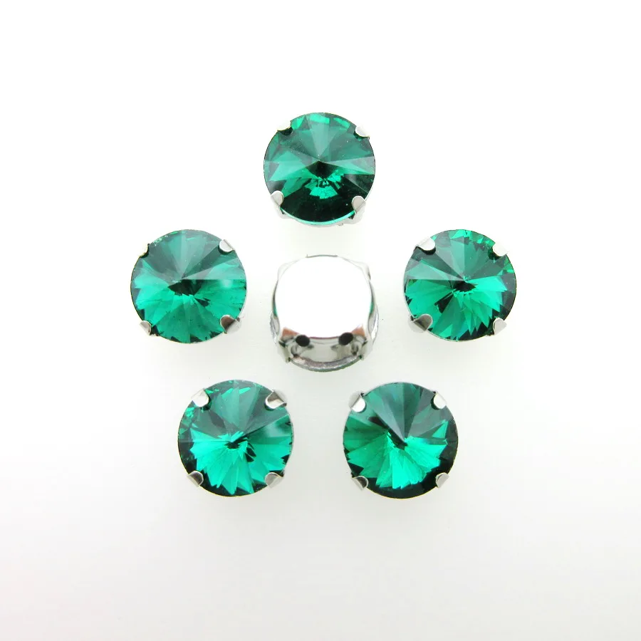 A19 Emerald Серебряные коготь настройки 7 размеров блестящие круглые Rivoli Форма стекло Кристалл Стразы flatback пришить стразы обувь, одежда отделка diy - Цвет: A19 Emerald