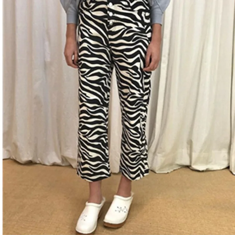 

Street Hipster Zebra Print High Waist Loose Straight Pants Casual Trousers 8291