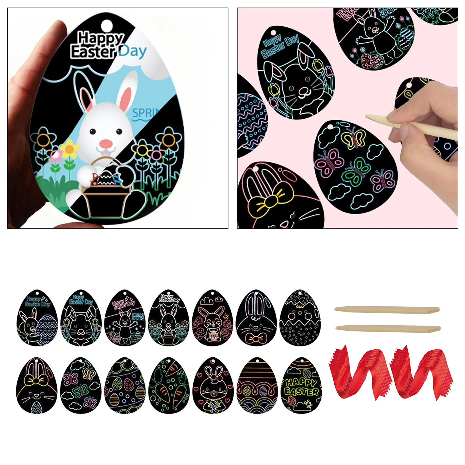 

14 Pcs ing Scratch Art Rainbow Paper Easter Egg Sketch Pads for Kid's