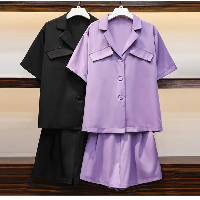 Женский Повседневный комплект из двух предметов размера плюс фиолетовая блузка