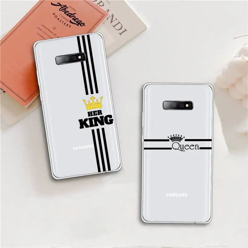 Чехол для телефона прозрачный с короной и надписью король королева Samsung Galaxy A S Note J