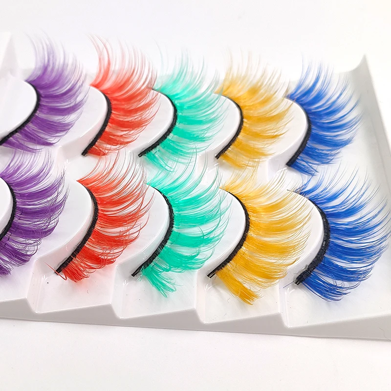 Набор радужных ресниц OKAYLASH 5 пар разных цветов красные синие коричневые зеленые