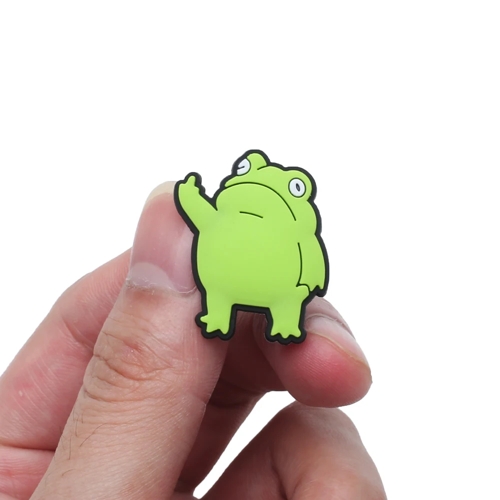 1pcs Funny Frog Shoes Charms Sad Frog Green Animal Froggy Gesture Decoration Jibz for croc Charms Designer For Xmas Gifts