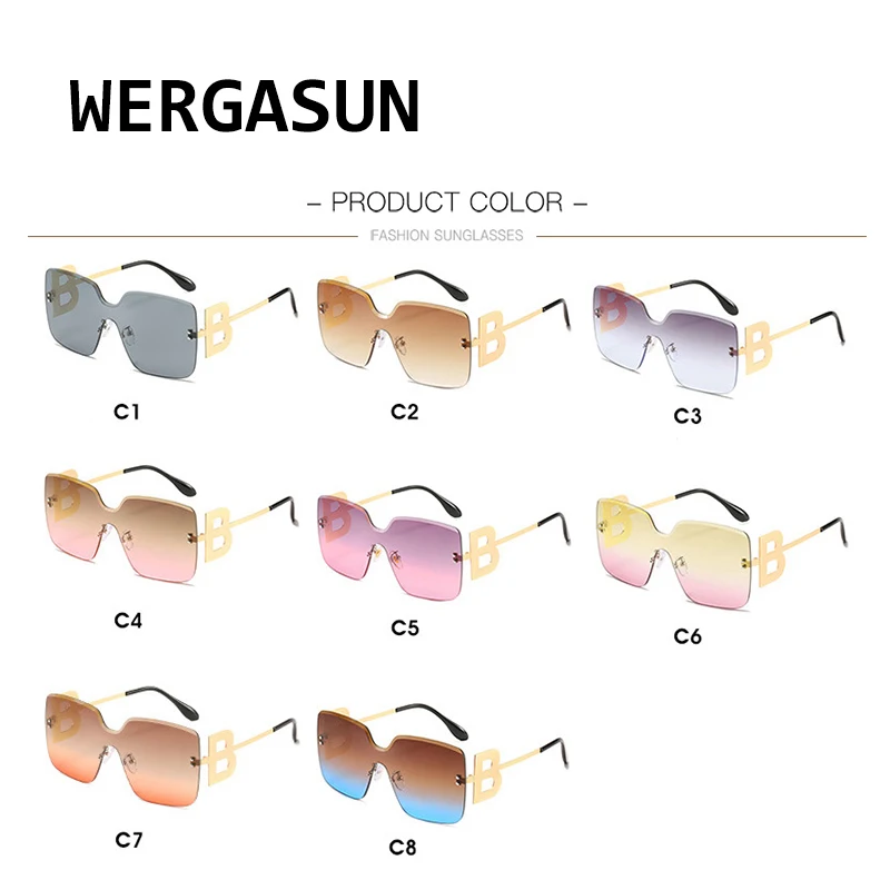

WERGASUN 2020 New Oversized Gradient Sunglasses Women Luxury Brand Fashion Rimless Square Metal Female Men Sun Glasses
