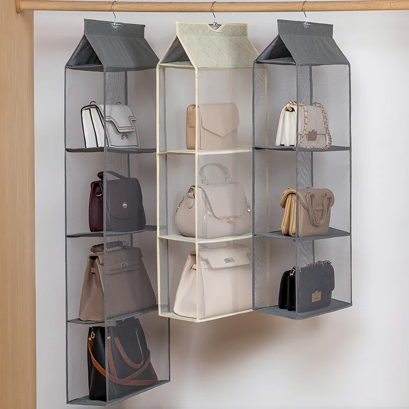 2/3/4 Pockets Hanging Handbag Organizer for Wardrobe Closet Dust-proof Storage Handbag Tote Bag Clothes Organizer