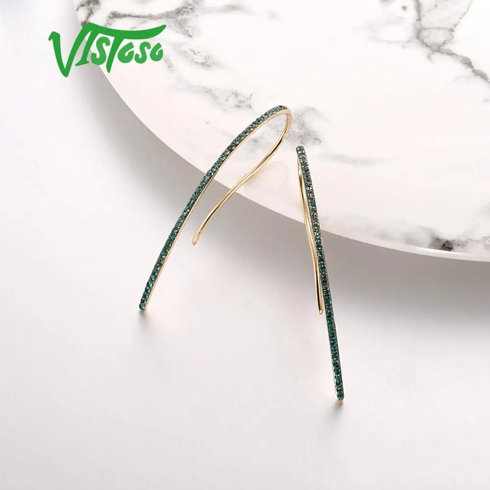 VISTOSO 9K 375 Желтое золото блестящие лаборатория создала изумрудно Крючки для