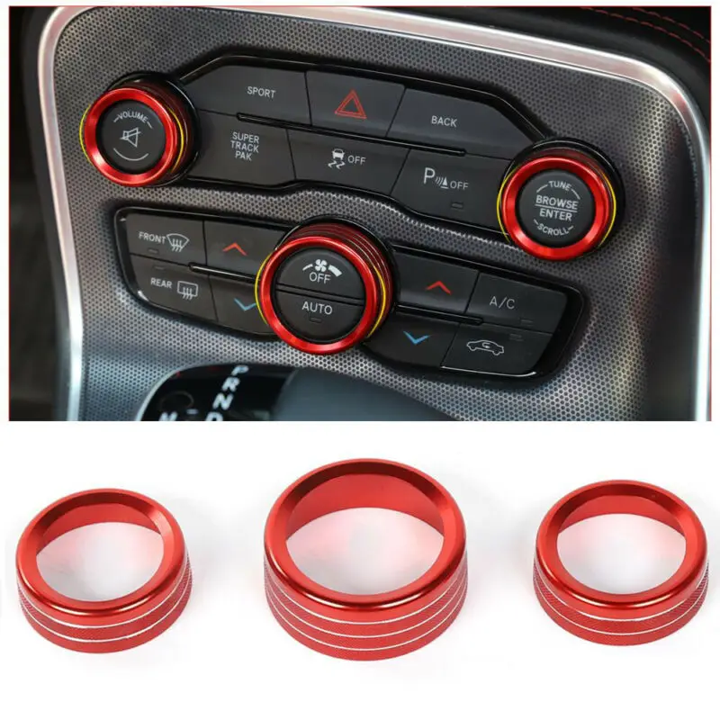 

A/C Switch Knob Trim Radio Accessories Auto Interior 3Pcs Aluminum Alloy