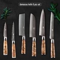 real aus 10 damascus kitchen knives set 6 pcs sharp blade sapele wood handle 67 layers chef knife block magnetic knifes holder