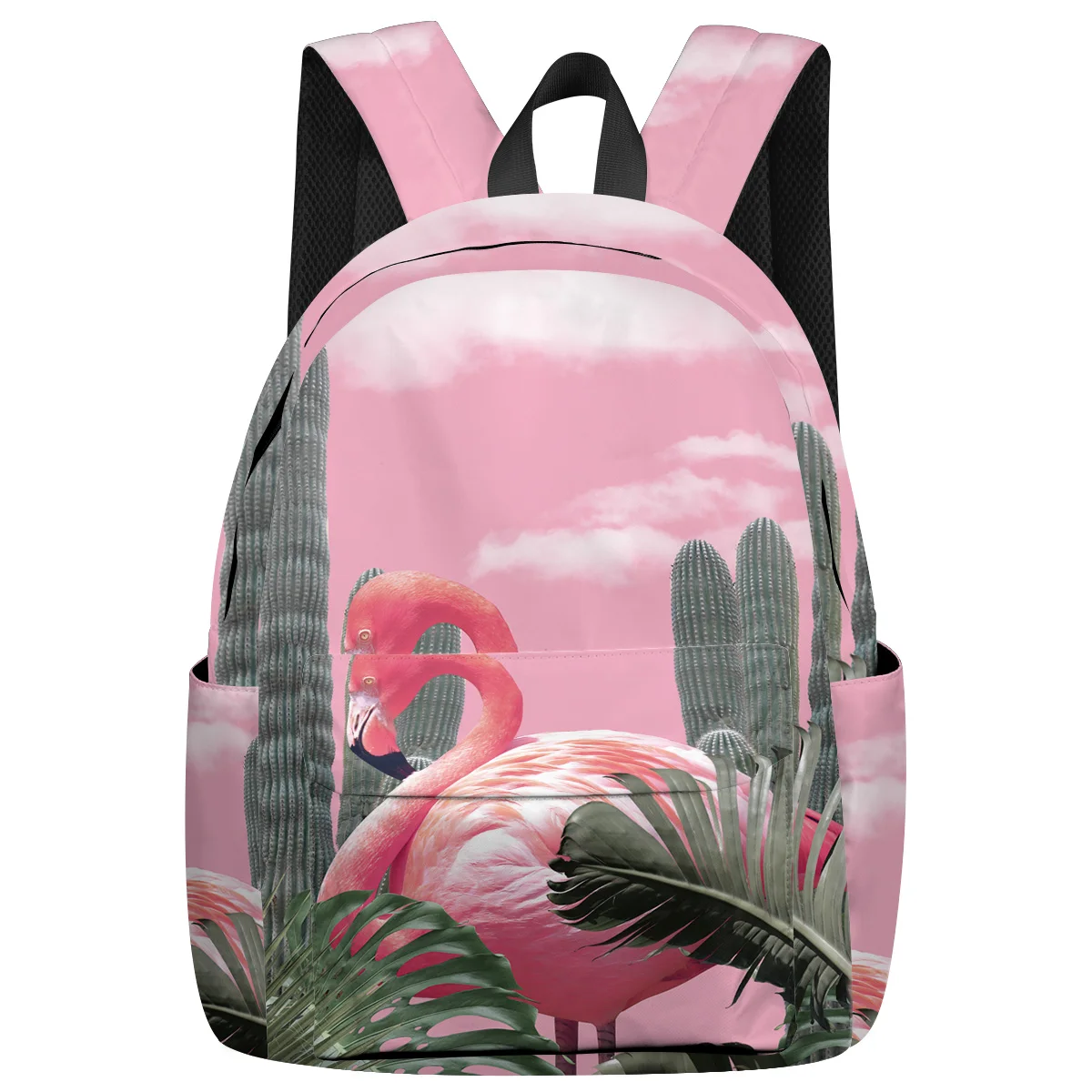 Рюкзак для ноутбука с изображением фламинго и тропических растений устойчивый к