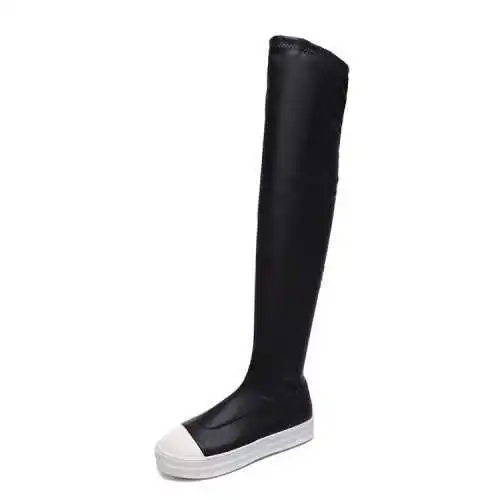 

2020 female spring and autumn single long winter over knee flat bottom new tube show thin super elastic thigh high boots women