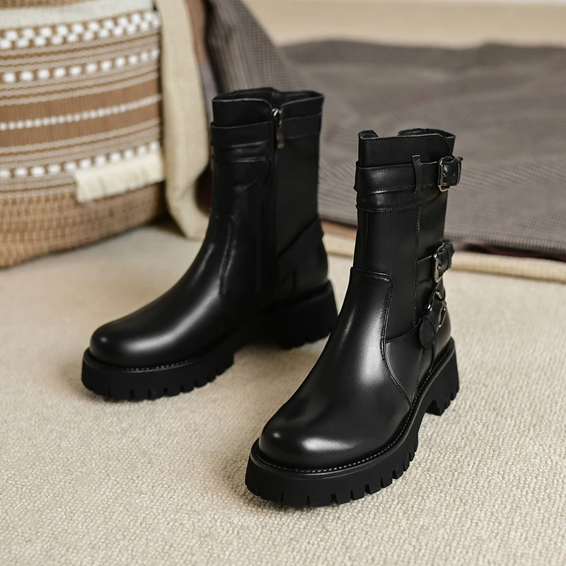 Ботинки женские из натуральной кожи на среднем каблуке Осень-зима | Обувь