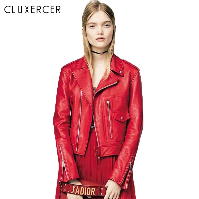 Куртка женская из искусственной кожи ярких цветов модный мотоциклетный жакет