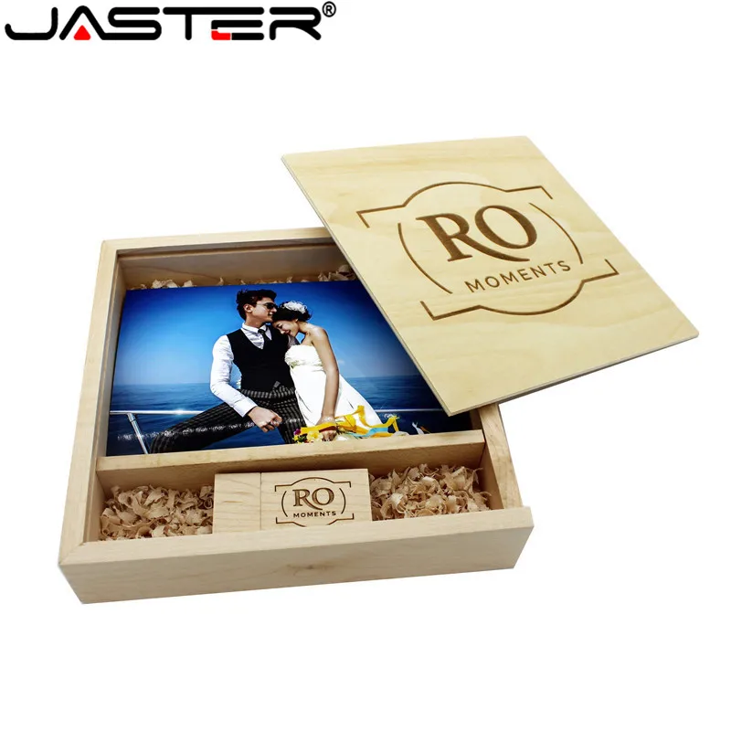JASRER (1 шт. бесплатный логотип) уникальный фотоальбом ореховая древесина USB +