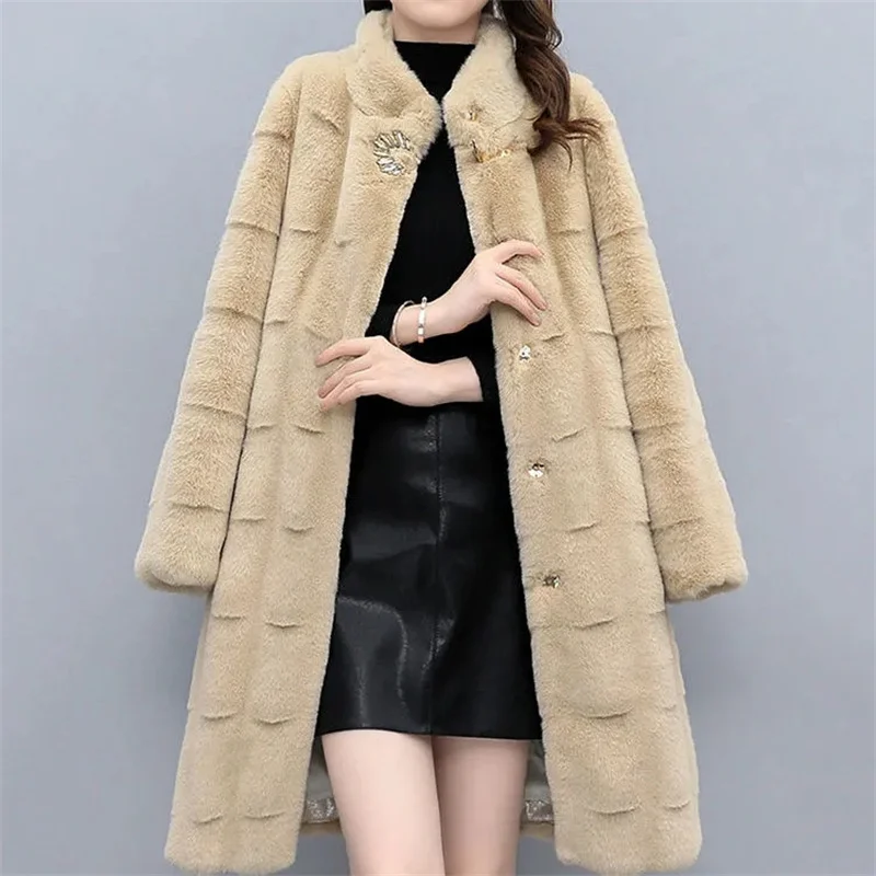 High Quality Faux Fur Winter Jacket For Middle-Aged And Elderly Mothers And Ladies Mink Velvet Mothers Wear Mid-Long Parka 984