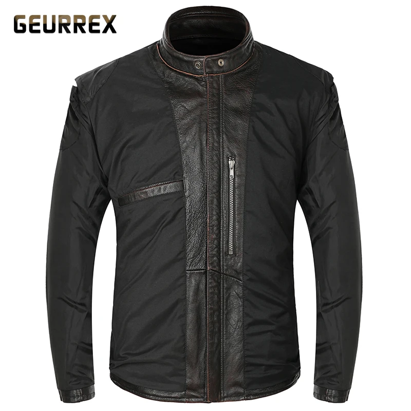 

GEURREX High Quality Leather Jacket Men Casual Mototrcycle Jacket Mens Clothing Genuine Cow Leather Coat Chaqueta De Los Hombres