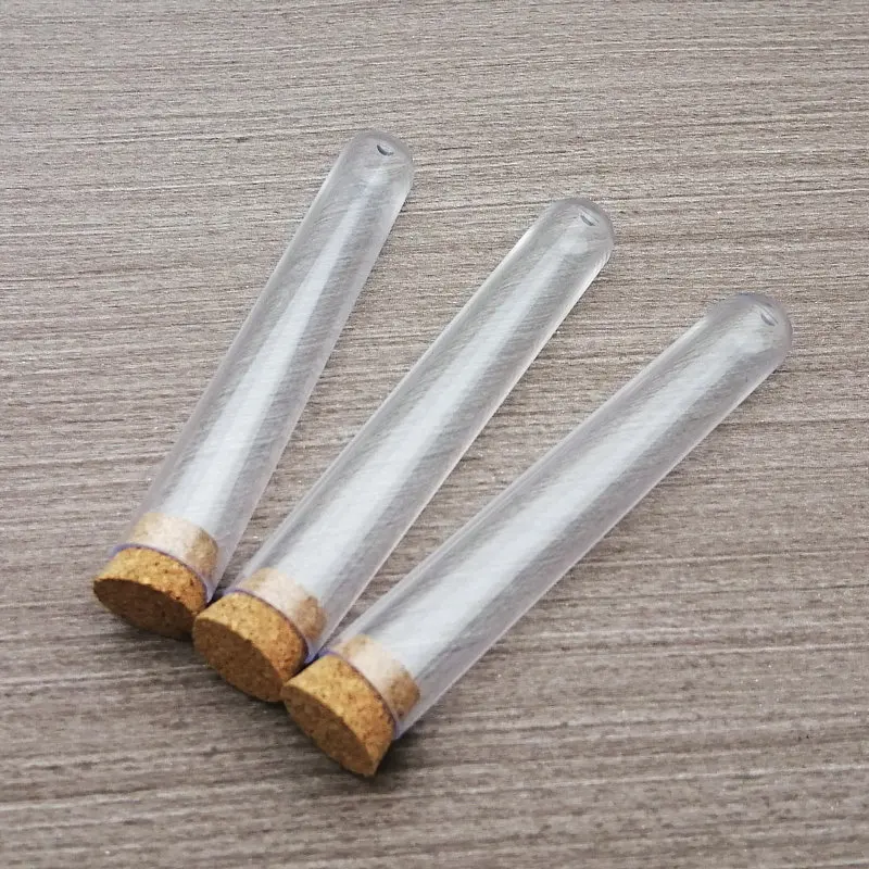 20pcs 16x100mm Lab Transparent Plastic Test Tubes With Corks ,Bath salts Party Candy Bottle with Round Bottom Wedding Gift Vial