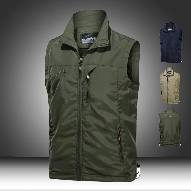 

Жилет мужской с несколькими карманами для путешествий, Повседневный хлопковый Тонкий облегающий жилет без рукавов, одежда для улицы, весна-...