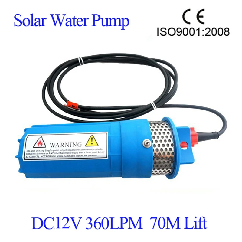 12V DC погружной водяной насос 360LPH 230 футов/70 м лифт для солнечной системы |