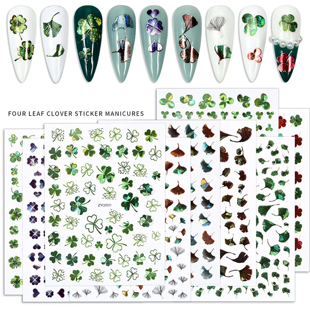

Four-leaf Clover Nail Art Decorations Stickers Ginkgo Biloba Gradient Aurora Chameleon Nails Decals DIY Accessories