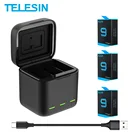 Аккумуляторная батарея TELESIN 1750 мАч для GoPro Hero 10 9, черная, с 3-мя светодиодными ламсветильник, зарядное устройство с TF-картой, аксессуары для хранения аккумулятора GoPro