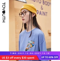 toyouth women tees 2021 summer short sleeve round neck loose t shirts chic print contrast colored vintage tops