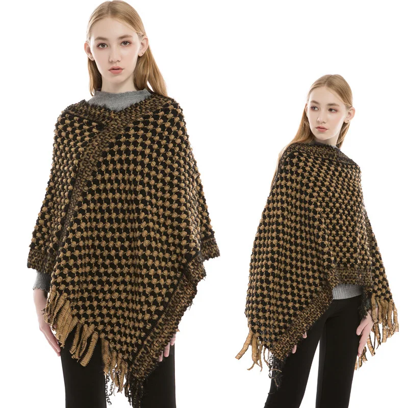 Осенне-зимняя женская накидка шапка кашемировый пуловер свитер пончо элегантная