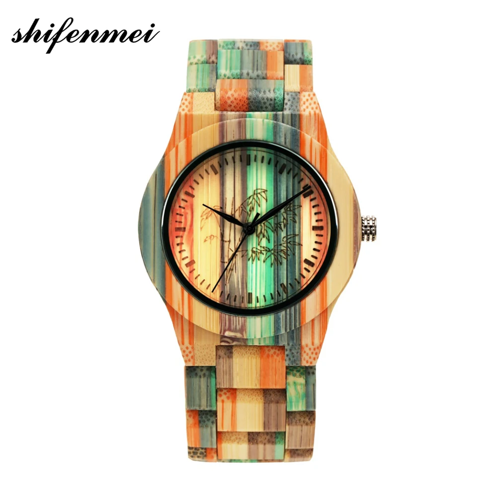 Женские часы SHIFENMEI Модные Цветные деревянные бамбуковые брендовые кварцевые