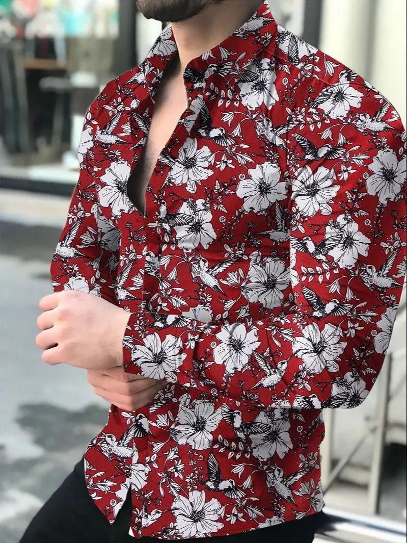 Men's Shirt Long Sleeve Hawaiian  Social Luxury Button Up Cardigan Blouses Wholesale 2021Single Breasted Turn-down Collar Broad
