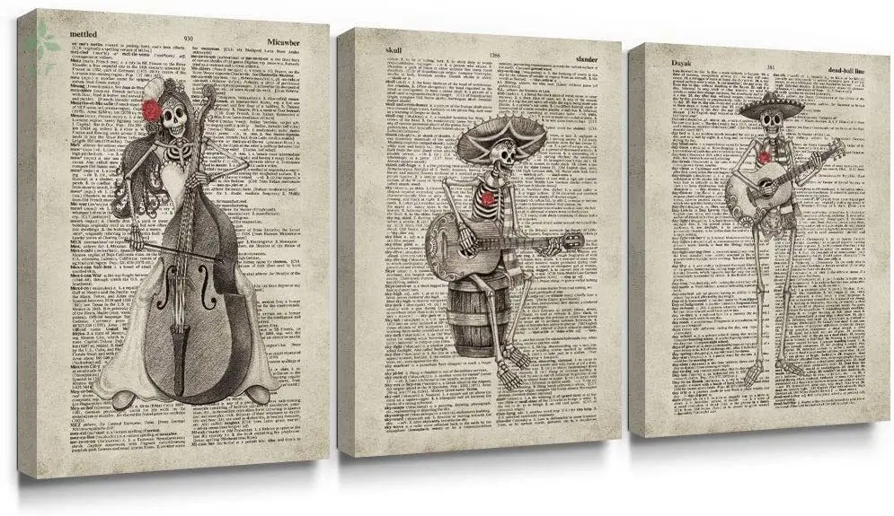 Sumgar День мертвых череп Wall Art Винтаж Печать на холсте Гостиная Картины Декор