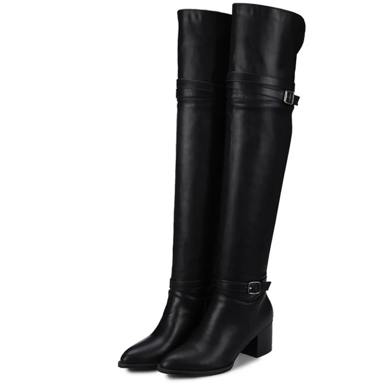 Зимняя Теплая обувь женские привлекательные черные белые сапоги выше колена на